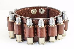 【送料無料】メンズブレスレット　シューターブラウンブレスレットshooter brown 38 caliber bullet leather bracelet bullets not included 9 mm 380｜hokushin 14,804円