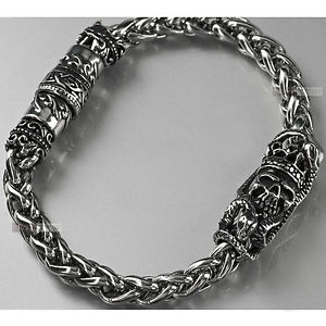 【送料無料】メンズブレスレット　bikiesチェーンステンレススネークブレスレットsilver bikies chain stainless steel skull crown snake bracelet heavy solid