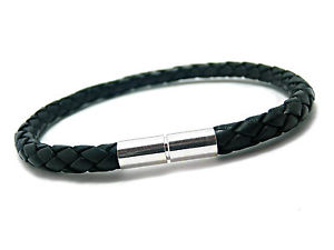 【送料無料】メンズブレスレット　mens leather braceletchunky 5 braided mm 925sterlingtwist claspmens leather braceletchunky braided 5mm 925 sterling silv