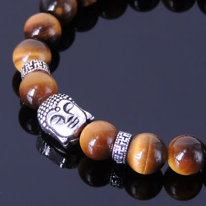 【送料無料】メンズブレスレット　メンズブレスレットタイガーアイmens bracelet healing gemstone tiger eye sterling silver buddha handmade 344em