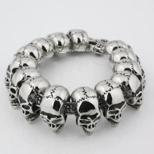 【送料無料】メンズブレスレット　メンズバイカーパンクブレスレットステンレスリンクチェーンmens skulls biker punk bracelet 316l stainless steel link chain 5q010c