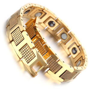 【送料無料】メンズブレスレット　ゴールドタングステンゲルマニウムリンクブレスレットgold tungsten magnetic therapy germanium link bracelet pain relief men women 14,615円