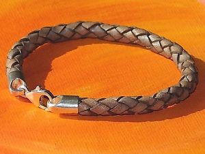 【送料無料】メンズブレスレット　メンズレディースベージュレザーライムベイアートスターリングシルバーブレスレットmens ladies 5mm beige leather amp; sterling silver bracelet by lyme bay art｜hokushin