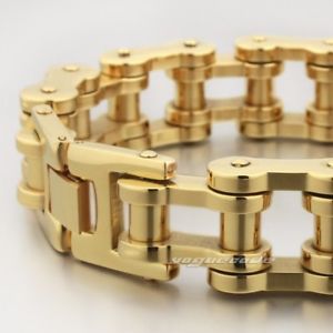 【送料無料】メンズブレスレット　ステンレススチールバイクチェーンメンズパンクカフ90 316l stainless steel motorbike chain mens punk golden bracelet cuff 5q004