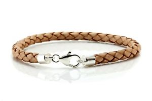 【送料無料】メンズブレスレット　メンズレディースレザースターリングシルバータンmensladies 5mm braided leather and sterling silver braceletnatural tan