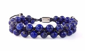 【送料無料】メンズブレスレット　メンズラピスラズリビーズカフラップブレスレットmens lapis lazuli gemstone beaded double layer silver jewelry cuff wrap bracelet 13,286円