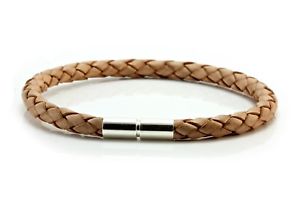 【送料無料】メンズブレスレット　メンズレディースシルバーツイストタンmensladies 5mm braided leather braceletsterling silver twist claspnatural tan｜hokushin