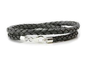 【送料無料】メンズブレスレット メンズダブルレザーmens 5mm braided double wrapped leather amp; sterling silver braceletgrey|hokushin