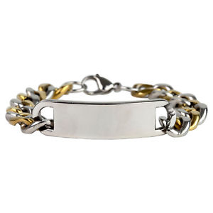 【送料無料】メンズブレスレット　ゴールドシルバーメンズステンレススチールリンクブレスレットgold amp; silver finish mens chunky curb link id bracelet in stainless steel