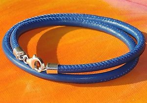 【送料無料】メンズブレスレット　メンズレディースナッパレザーライムベイアートスターリングシルバーブレスレットmens ladies 4mm blue nappa leather amp; sterling silver bracelet by lyme bay art