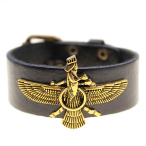 【送料無料】メンズブレスレット レザーfarvaharfaravaharブレスレットイランペルシアgold plated genuine leather farvahar faravahar bracelet iranian persian gift art|hokushin