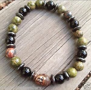 【送料無料】メンズブレスレット　ヘマタイトオニキスブレスレットcrystal bliss mens fertility, hematite unakite onyx bracelet w buddha om
