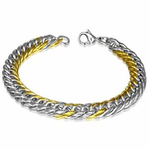【送料無料】メンズブレスレット　ステンレス2ダブルリンクブレスレットmens solid stainless steel two colour double curb link bracelet｜hokushin
