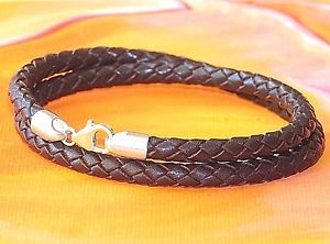 【送料無料】メンズブレスレット　メンズレディースレザースターリングシルバーブレスレットライムベイアートmens ladies 5mm brown braided leather amp; sterling silver bracelet lyme bay art