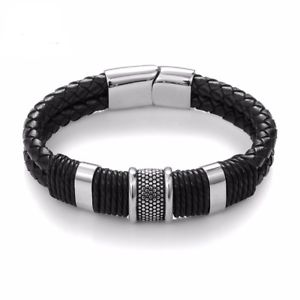 【送料無料】メンズブレスレット　mensレザーブレスレットステンレスクリスマスmens leather bracelet engraved stainless steel clasp personalised christmas gift