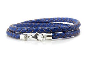 【送料無料】メンズブレスレット　メンズダブルレザーmens 5mm braided double wrapped leather amp; sterling silver braceletblue