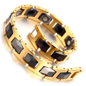【送料無料】メンズブレスレット タングステンリンクブレスレットmens gold tungsten carbide magnetic therapy link bracelet pain relief arthritis|hokushin