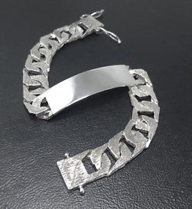 【送料無料】メンズブレスレット　ビンテージスターリングシルバーブレスレットメンズvintage sterling silver id bracelet mens 825 bark effect 12mm hm1980 398g