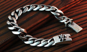 【貨物輸送無料】メンズ腕輪 スターリングバイカーリンクアンカーチェーンブレスレット fleur de lis 925 sterling fine silver biker curb link anchor chain bracelet ブレスレット-メンズジュエリー・アクセサリー