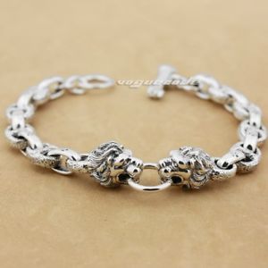 【送料無料】メンズブレスレット　スターリングシルバーキングライオンメンズバイカーパンクチェーンブレスレットカフ925 sterling silver king lion mens biker punk charm chain bracelet cuff 8g011b