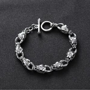 【送料無料】メンズブレスレット ソリッドスターリングシルバーメンズリンクヤギスカルチェーンカフブレスレットsolid 925 sterling silver mens heavy linked goat skull chain cuff bracelet|hokushin