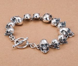 【送料無料】メンズブレスレット　ソリッドスターリングシルバーメンズリンクスカルチェーンカフブレスレットsolid 925 sterling silver mens heavy linked skull chain cuff bracelet 21cm