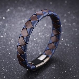 【送料無料】メンズブレスレット　メンズブレスレットazure blue and brown woven synthetic leather men’s bracelet