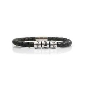 【送料無料】メンズブレスレット　マラソンレザーブレスレットパーソナライズハンドスタンプビーズ262 marathon leather bracelet with personalised hand stamped name beads