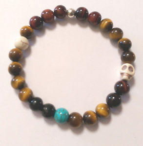 【送料無料】メンズブレスレット　スカルビーズブレスレットmens gemstone bracelet with white skull bead