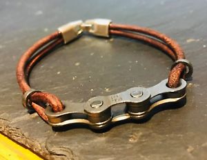 【送料無料】メンズブレスレット　ハンドメイドバイクチェーンブレスレットサイクリングマウンテンバイクエンデューロhandmade bike chain amp; leather bracelet cycling mountain bike bmx dh enduro