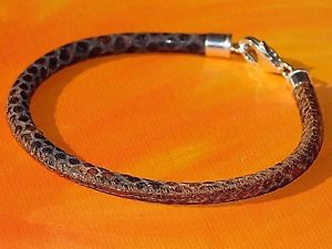 【送料無料】メンズブレスレットブラウンスネークプリントレザースターリングライムベイアートシルバーブレスレット4mmbrownsnakeprintleatheramp;sterlingsilverbraceletbylymebayart