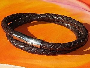 【送料無料】メンズブレスレット　メンズレディースレザーアンプステンレススチールブレスレットライムベイアートmens ladies 6mm brown braided leather amp; stainless steel bracelet lyme bay art