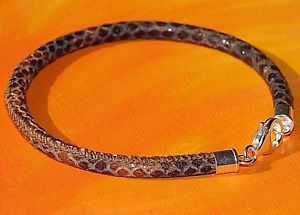 【送料無料】メンズブレスレットブラウンスネークプリントレザースターリングライムベイアートシルバーブレスレット4mmbrownsnakeprintleatheramp;sterlingsilverbraceletbylymebayart