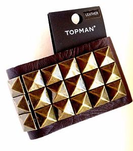 【送料無料】メンズブレスレット　ブレスレットtopman wide studded metal and real leather statement bracelet