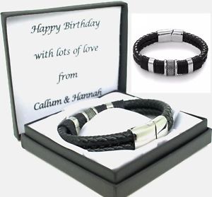 【送料無料】メンズブレスレット　mensレザーブレスレットクリスマスmens leather bracelet engraved clasp personalised birthday christmas gifts｜hokushin