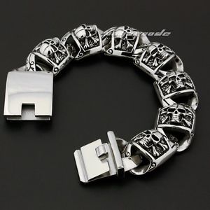【送料無料】メンズブレスレット　ステンレススチールスカルクロスボーンメンズバイカーパンクブレスレット88inches 316l stainless steel skull cross bone mens biker punk bracelet 5t002c｜hokushin