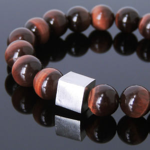 【送料無料】メンズブレスレット　ブレスレットレッド925スターリングハンドメイド575mmens gemstone bracelet red tiger eye 925 sterling silver cube handmade 575m