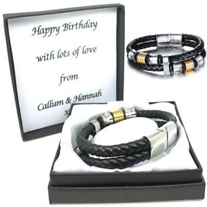 【送料無料】メンズブレスレット　メンズレザーブレスレットクラスプパーソナライズクリスマスmens leather bracelet engraved clasp personalised birthday christmas gifts｜hokushin