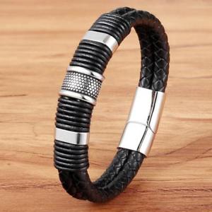 【送料無料】メンズブレスレット　ハンドメイドブレスレットhandmade genuine leather weaved double layered bracelet