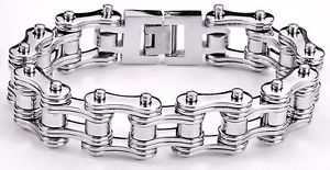 【送料無料】メンズブレスレット　メンズステンレススチールシルバーダブルリンクバイクチェーンブレスレットアメリカmens stainless steel all silver double link bike chain bracelet usa seller