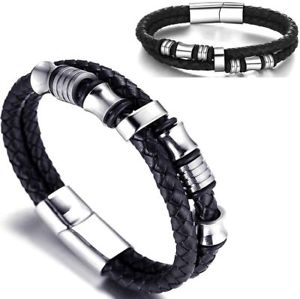 【送料無料】メンズブレスレット　クリスマスメンズブラックレザーブレスレットパーソナライズクラスプ｜hokushin 13,476円