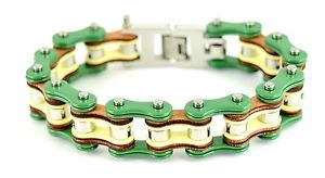 【送料無料】メンズブレスレット　メンズステンレススチールグリーンシルバーイエローバイクチェーンブレスレットmens stainless steel green silver yellow bike chain bracelet us seller
