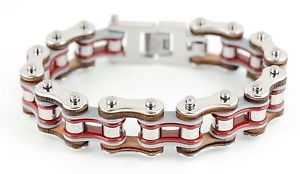 【送料無料】メンズブレスレット　メンズステンレススチールシルバーグレーレッドバイクチェーンブレスレットmens stainless steel silver grey red bike chain bracelet us seller