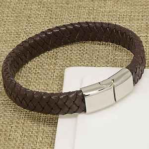 【送料無料】メンズブレスレット イタリアブレスレットクラスプboys mens brown chunky italian leather plaited bracelet steel magnetic clasp
