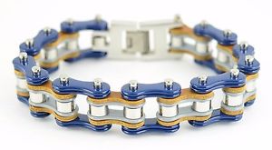 【貨物輸送無料】メンズ腕輪 ステンレスグレーシルバーバイクチェーンブレスレットmens stainless steel blue grey silver bike chain bracelet us seller ブレスレット-メンズジュエリー・アクセサリー