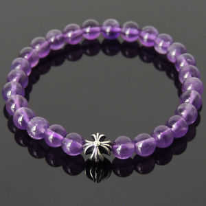【送料無料】メンズブレスレット ブレスレットアメジストスターリングシルバークロスメートルmens healing gemstone bracelet amethyst s925 sterling silver cross 399m