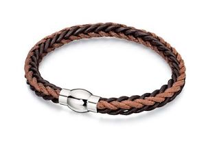 【送料無料】メンズブレスレット　フレッドベネットブラウンレザープロファイルコードブレスレットfred bennett brown leather and cord bracelet in square plaited profile