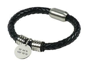 【送料無料】メンズブレスレット ブレスレットパーソナライズメンズレザーカスタマイズlongitude latitude bracelet coordinates personalised mens leather customised