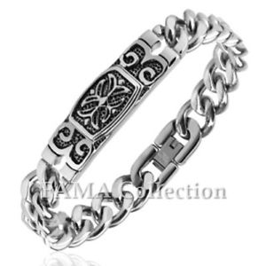【送料無料】メンズブレスレット　ケルトプレートセンターfama 316ポンドステンレスチェーンブレスレットfama 316l stainless steel chain bracelet with celtic cross engraved plate centre