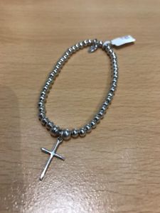 【送料無料】メンズブレスレット スターリングシルバービーズクロスブレスレットsterling silver beaded cross bracelet